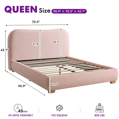 Slump Cloud Curved Upholstered Bed Frame - Pink Q Bed