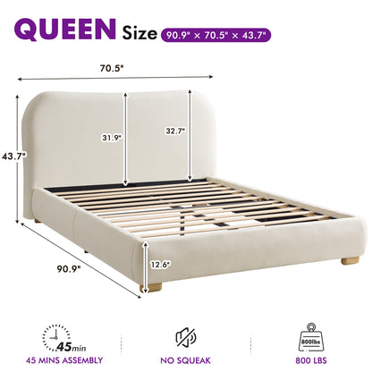 Slump Cloud Curved Upholstered Bed Frame - White Q Bed