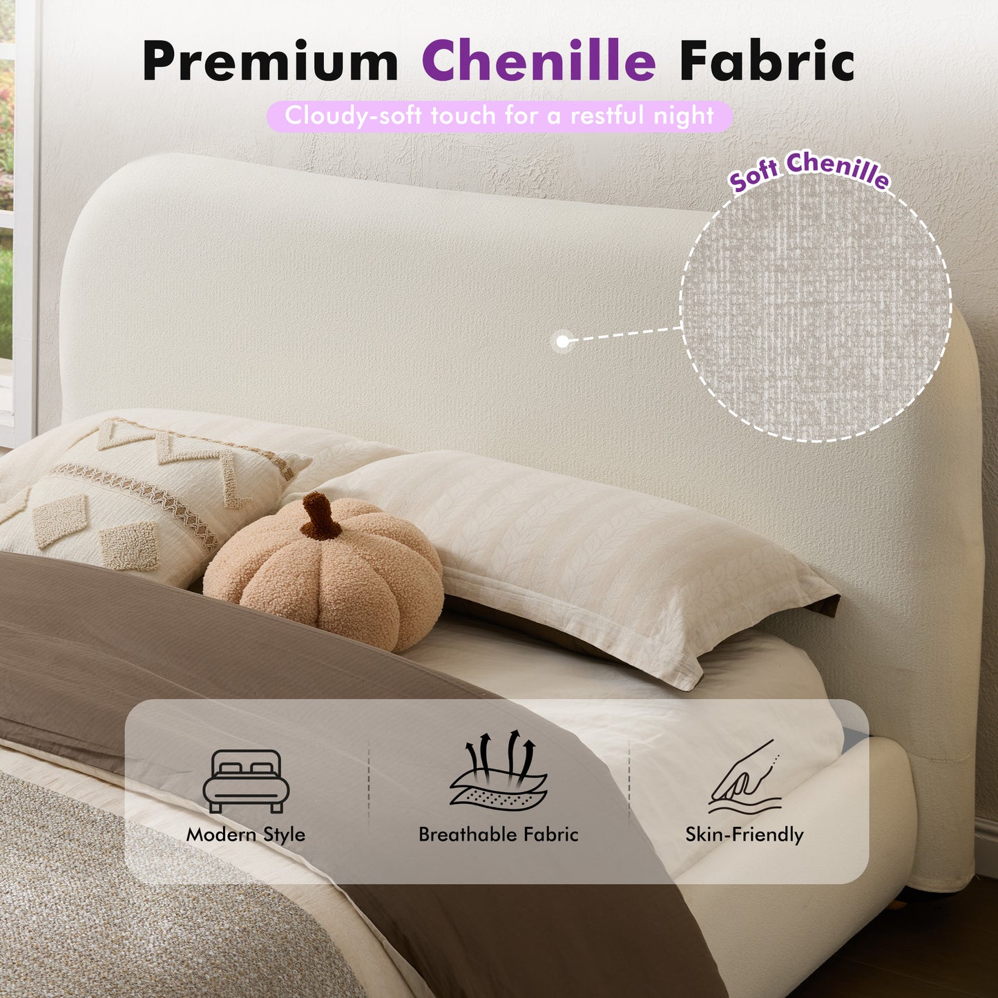Slump Cloud Curved Upholstered Bed Frame - White Q Bed