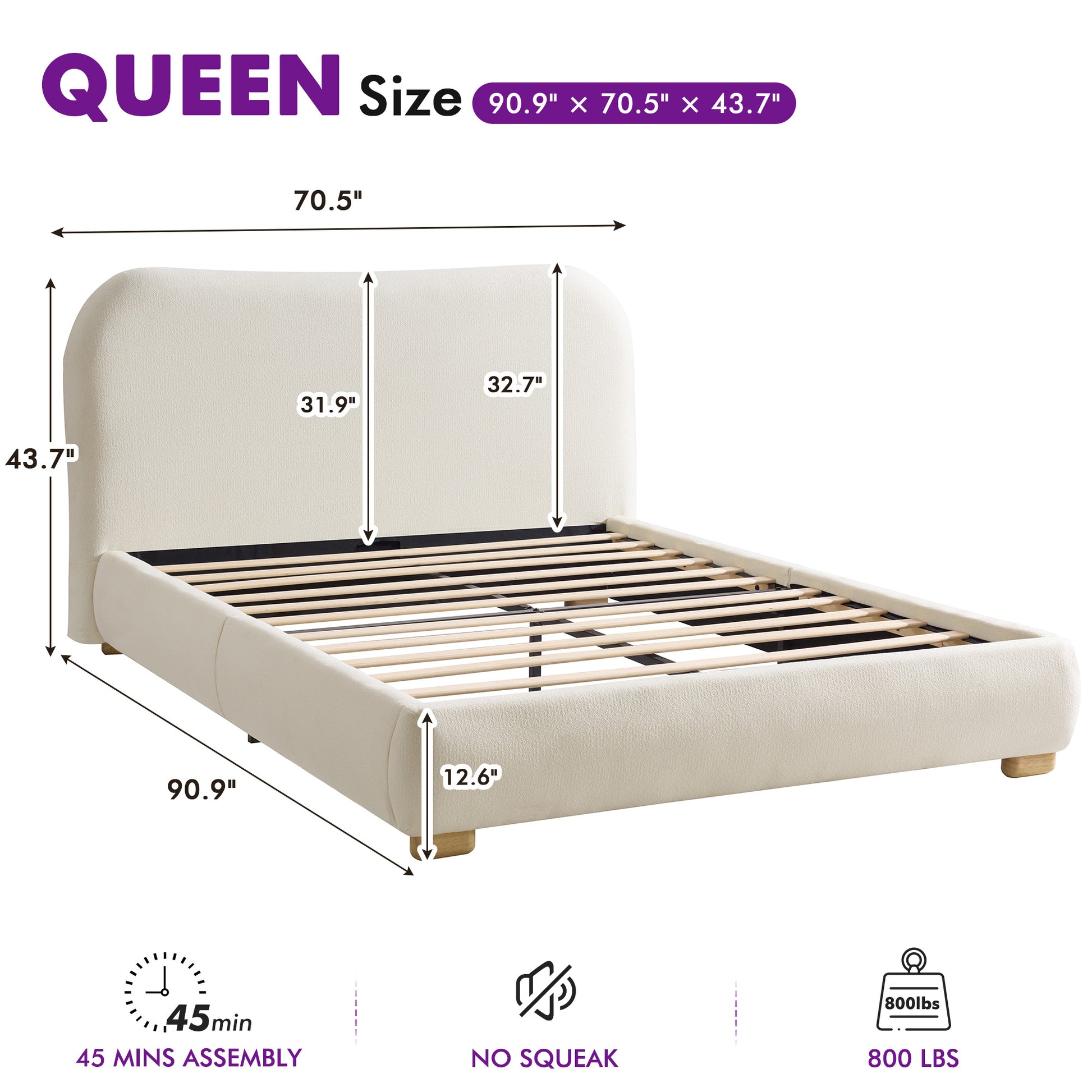 Slump Cloud Curved Upholstered Bed Frame Queen Pink