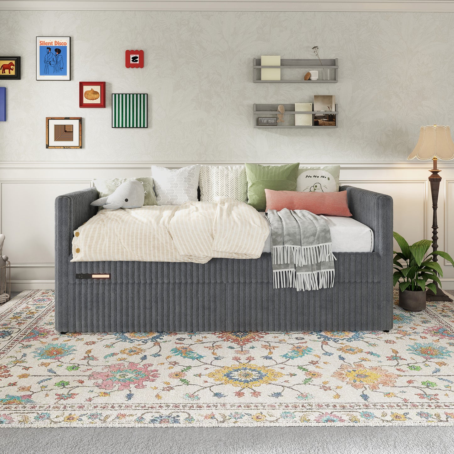 Pouf Faux Fur Storage Daybed Amerlife-BUB156 T Grey