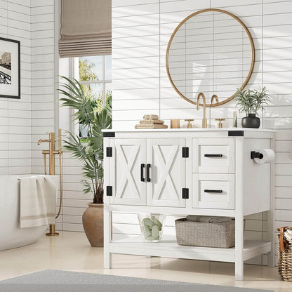 Calverton Farmhouse Vanity with Integrated Sink Amerlife Antique White 36“