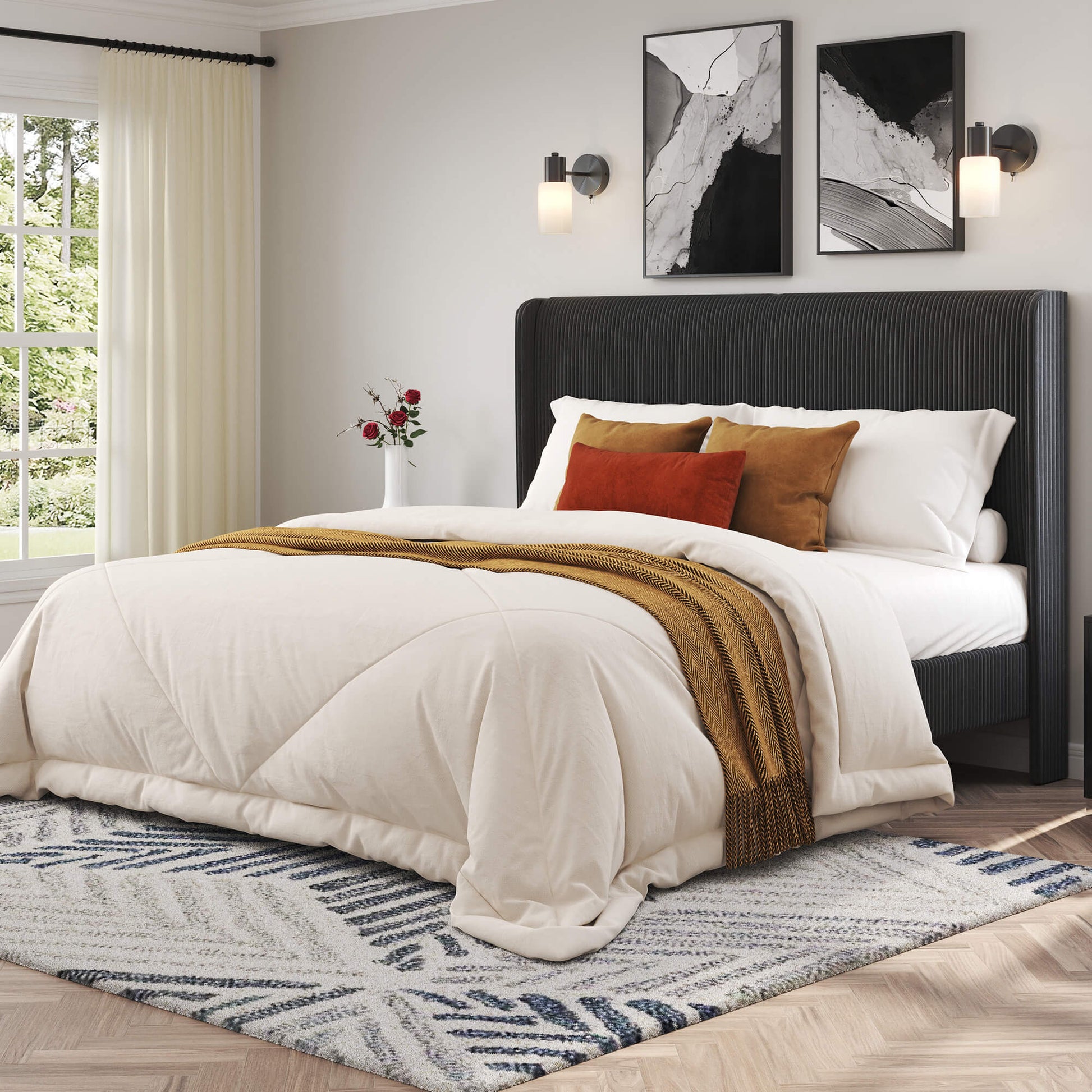 Clyvia Corduroy Upholstered Bed Frame-Full/Queen/King Amerlife