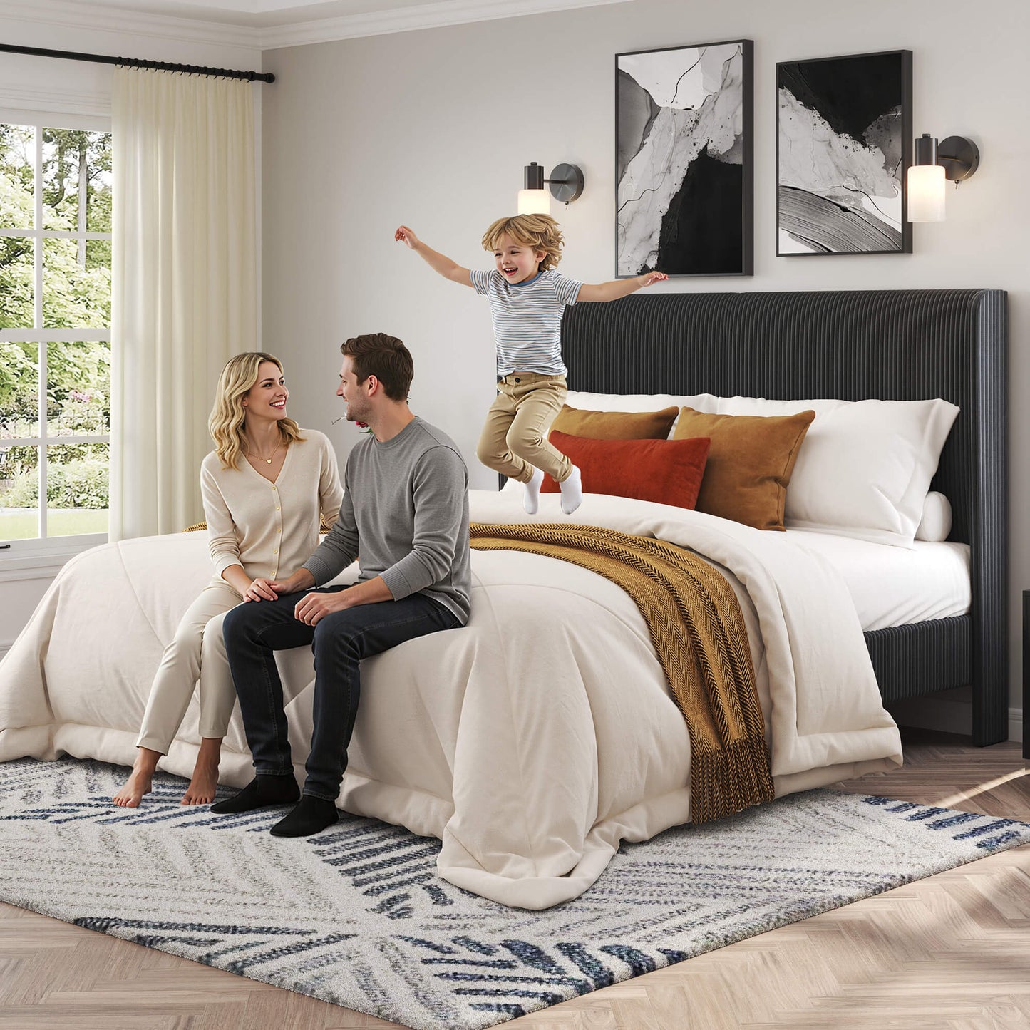 Clyvia Corduroy Upholstered Bed Frame-Full/Queen/King Amerlife