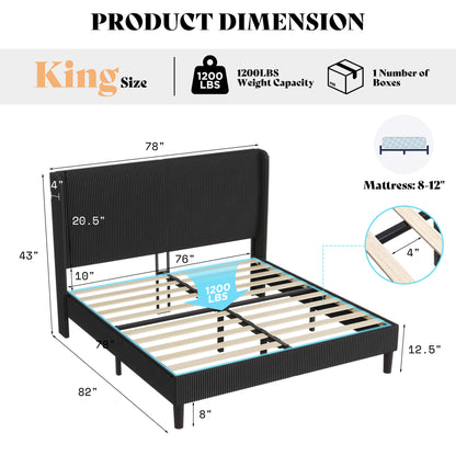 Clyvia Corduroy Upholstered Bed Frame-Full/Queen/King Amerlife