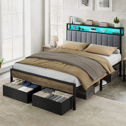 Veltrix LED Storage Velvet Bed Frame-Grey