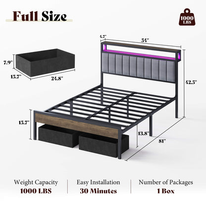 Veltrix LED Storage Velvet Bed Frame-Grey