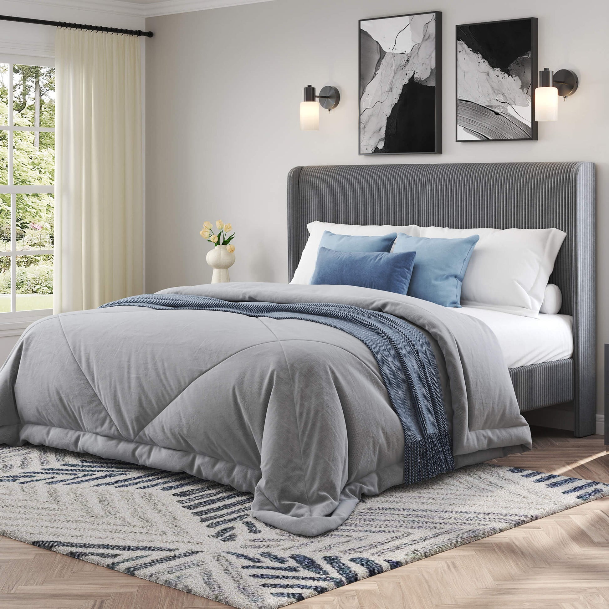 Clyvia Corduroy Upholstered Bed Frame-Full/Queen/King Amerlife