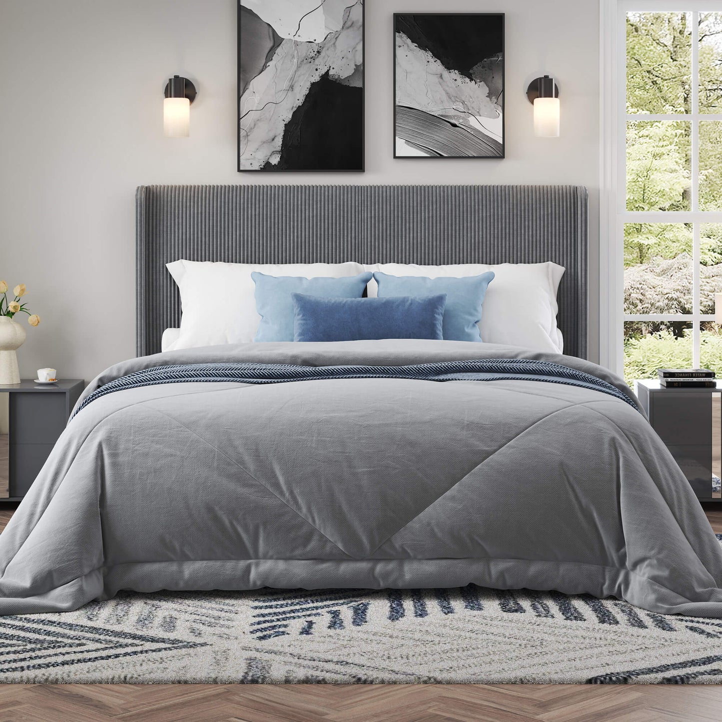 Clyvia Corduroy Upholstered Bed Frame-Full/Queen/King Amerlife