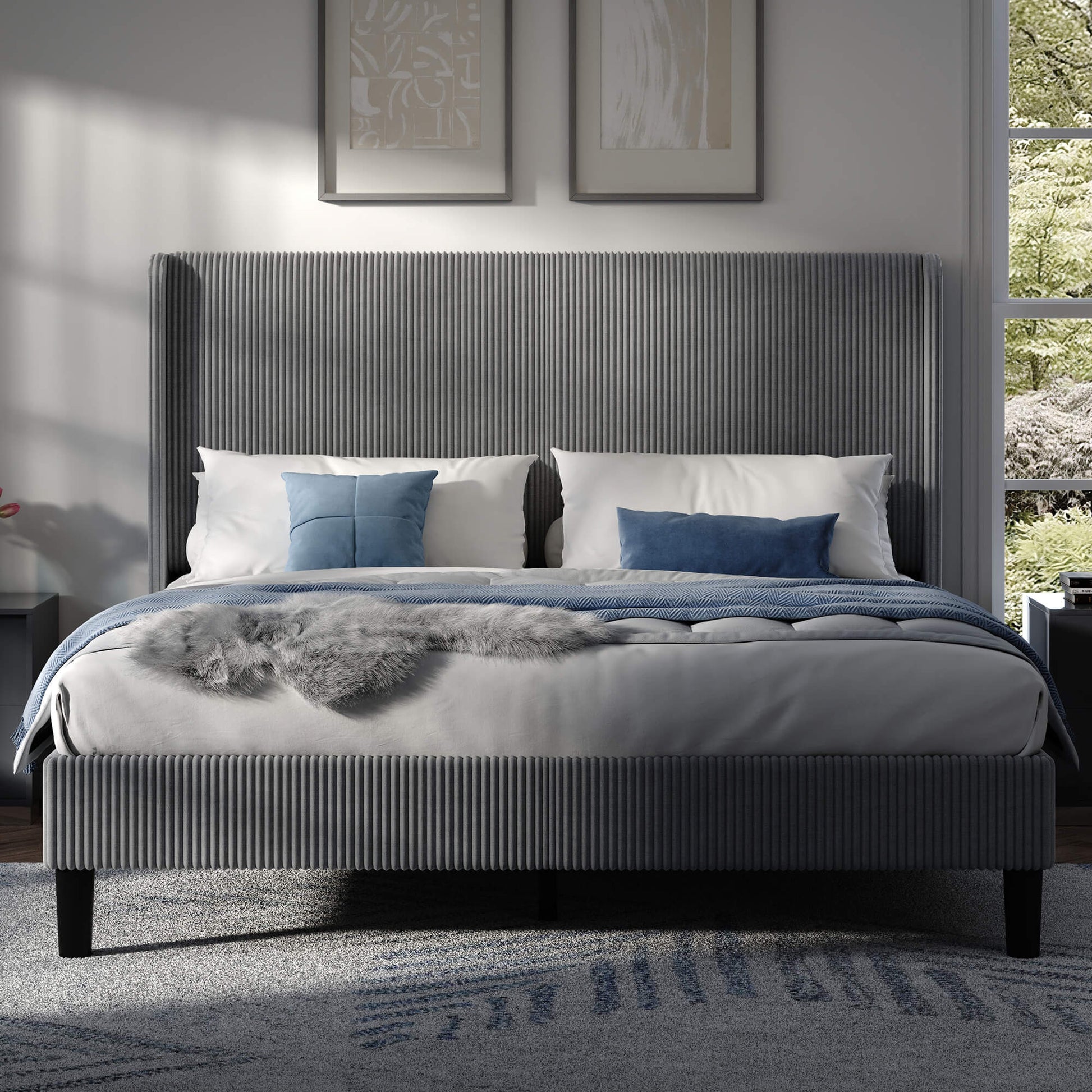 Clyvia Corduroy Upholstered Bed Frame-Full/Queen/King Amerlife
