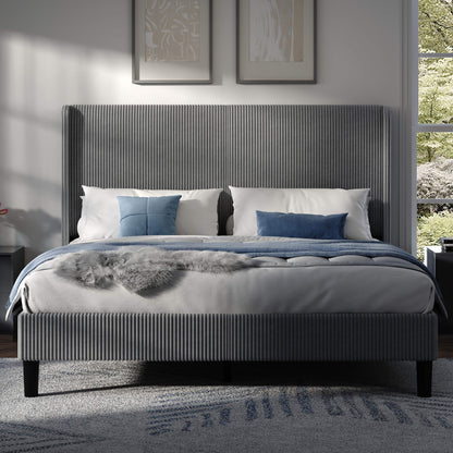 Clyvia Corduroy Upholstered Bed Frame-Full/Queen/King Amerlife