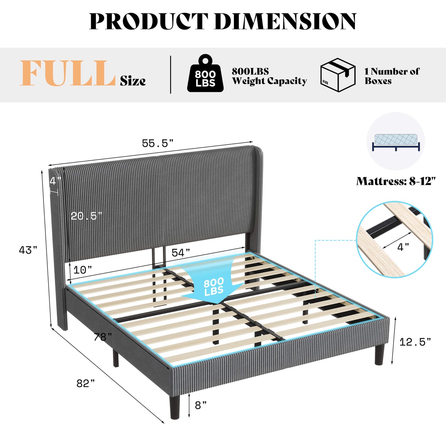 Clyvia Corduroy Upholstered Bed Frame-Full/Queen/King Amerlife