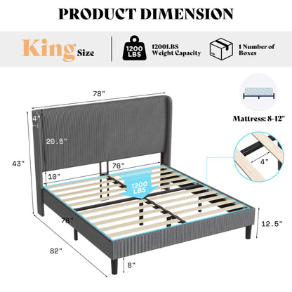 Clyvia Corduroy Upholstered Bed Frame-Full/Queen/King Amerlife
