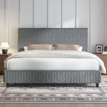 Velmure Corduroy Platform Bed Frame - K-Grey