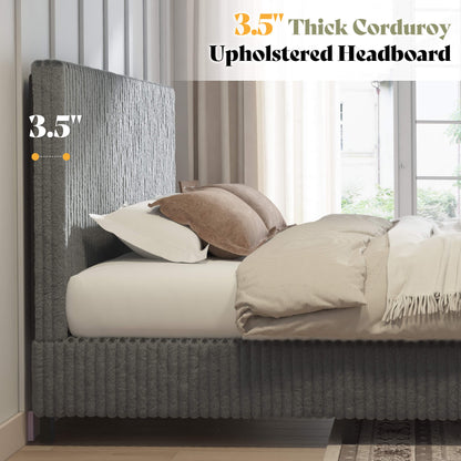 Velmure Corduroy Platform Bed Frame - K-Grey