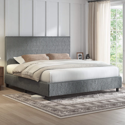 Velmure Corduroy Platform Bed Frame - K-Grey