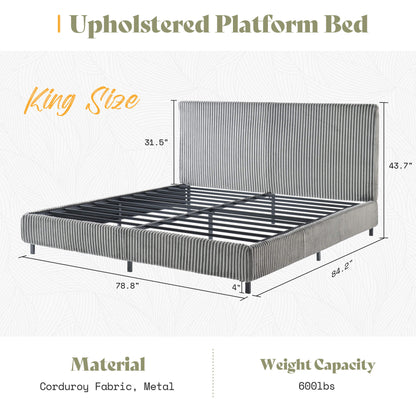Velmure Corduroy Platform Bed Frame - K-Grey