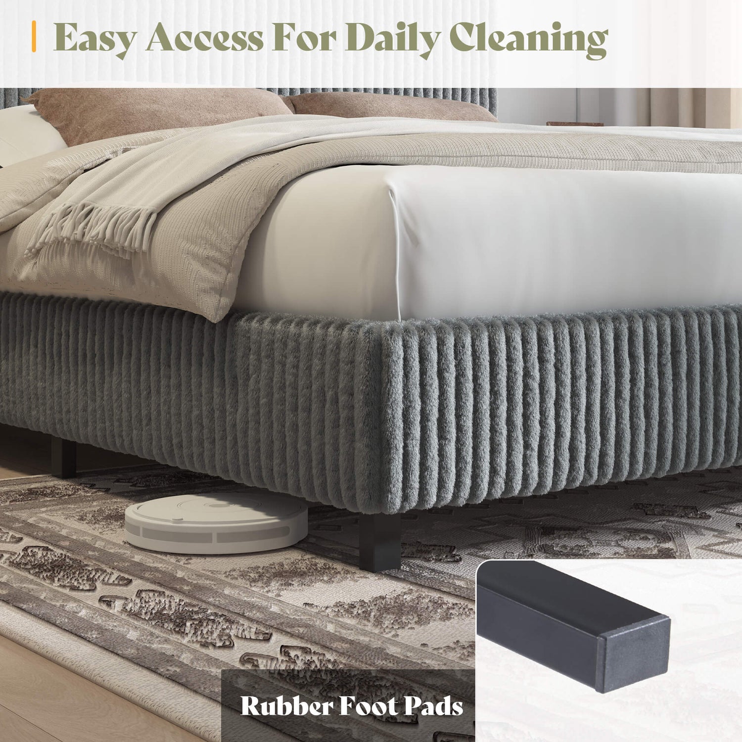 Velmure Corduroy Platform Bed Frame - K-Grey