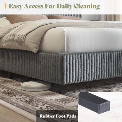 Velmure Corduroy Platform Bed Frame - K-Grey