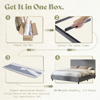 Velmure Corduroy Platform Bed Frame - K-Grey