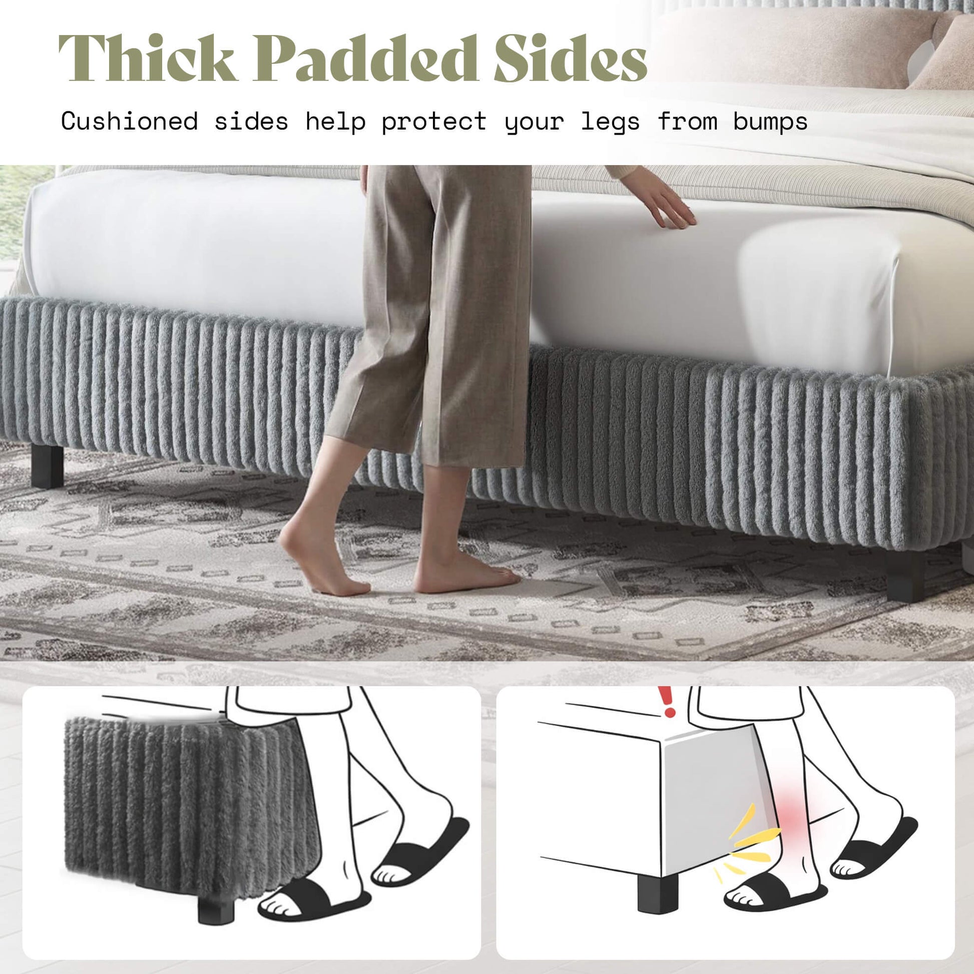 Velmure Corduroy Platform Bed Frame - K-Grey
