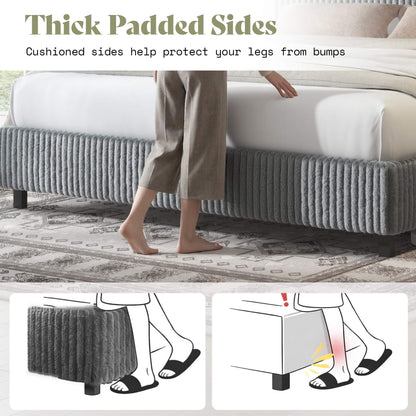 Velmure Corduroy Platform Bed Frame - K-Grey