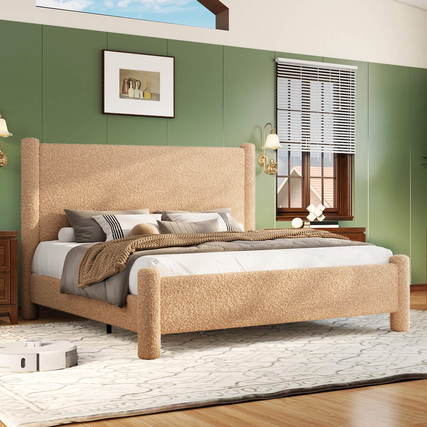 Cloudscape Boucle Upholstered Bed Frame-King_Khaki