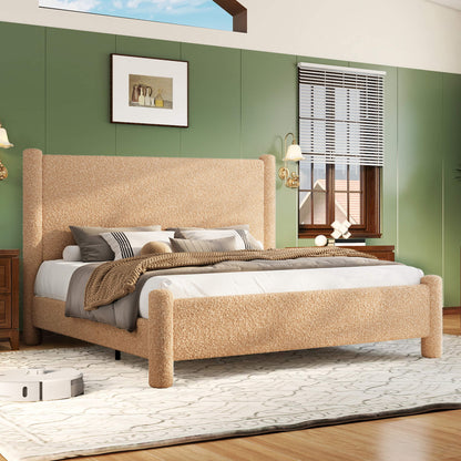 Cloudscape Boucle Upholstered Bed Frame-King_Khaki