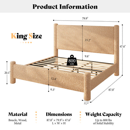 Cloudscape Boucle Upholstered Bed Frame-King_Khaki