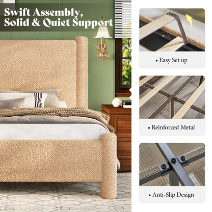 Cloudscape Boucle Upholstered Bed Frame-King_Khaki