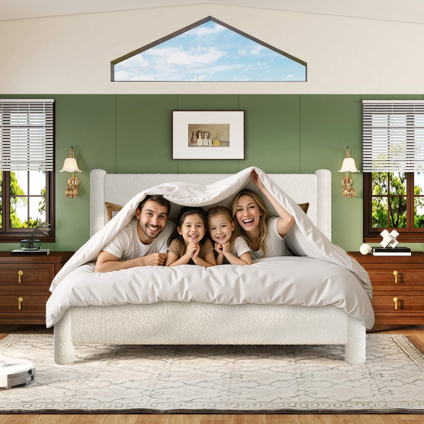 Cloudscape Boucle Upholstered Bed Frame-King_White