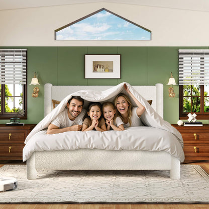 Cloudscape Boucle Upholstered Bed Frame-King_White