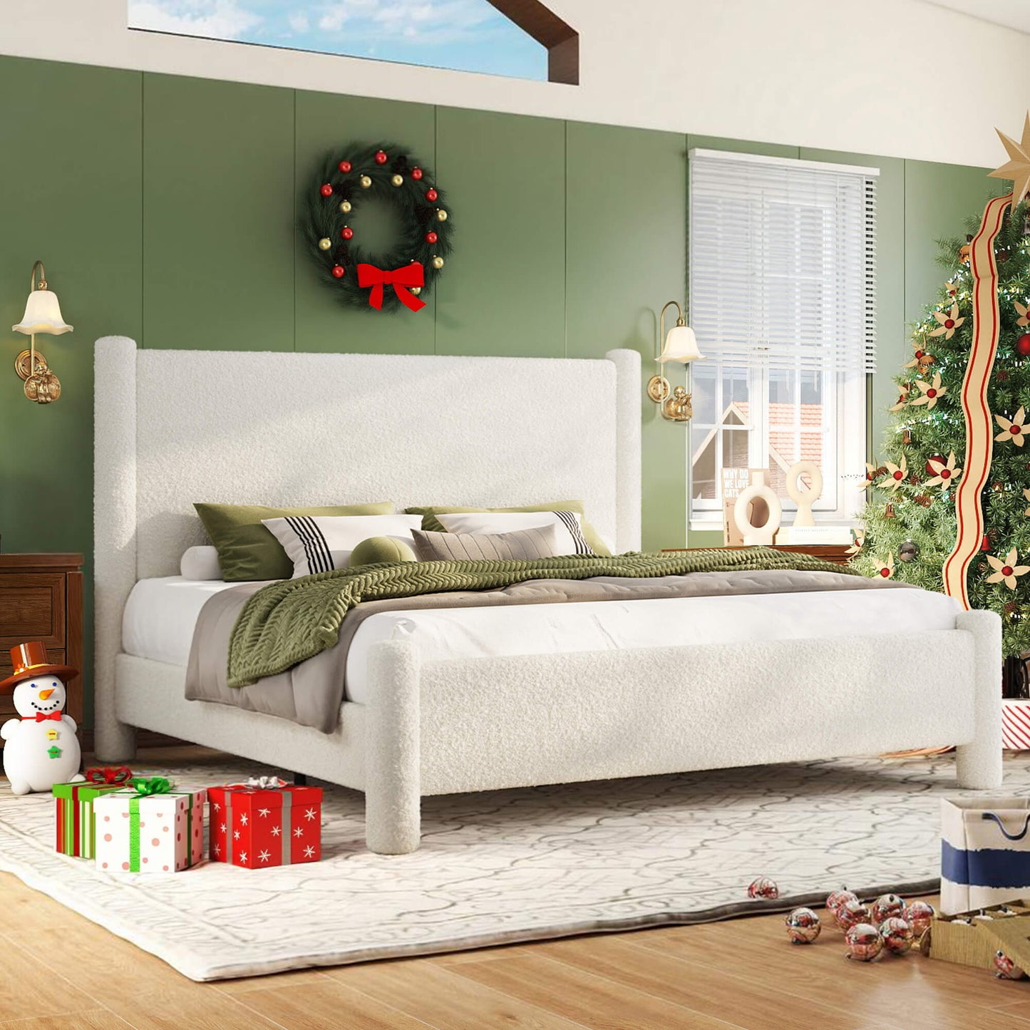 Cloudscape Boucle Upholstered Bed Frame-King_White