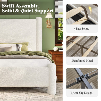 Cloudscape Boucle Upholstered Bed Frame-King_White