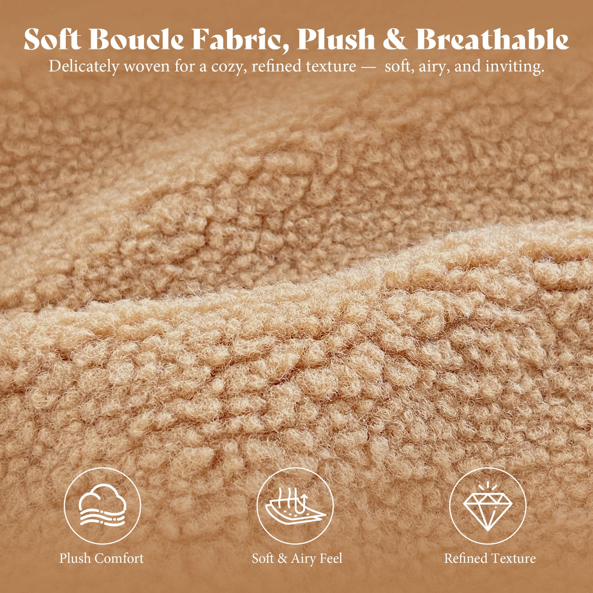 Cloudscape Boucle Upholstered Bed Frame-Queen_Khaki