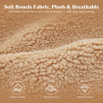 Cloudscape Boucle Upholstered Bed Frame-Queen_Khaki