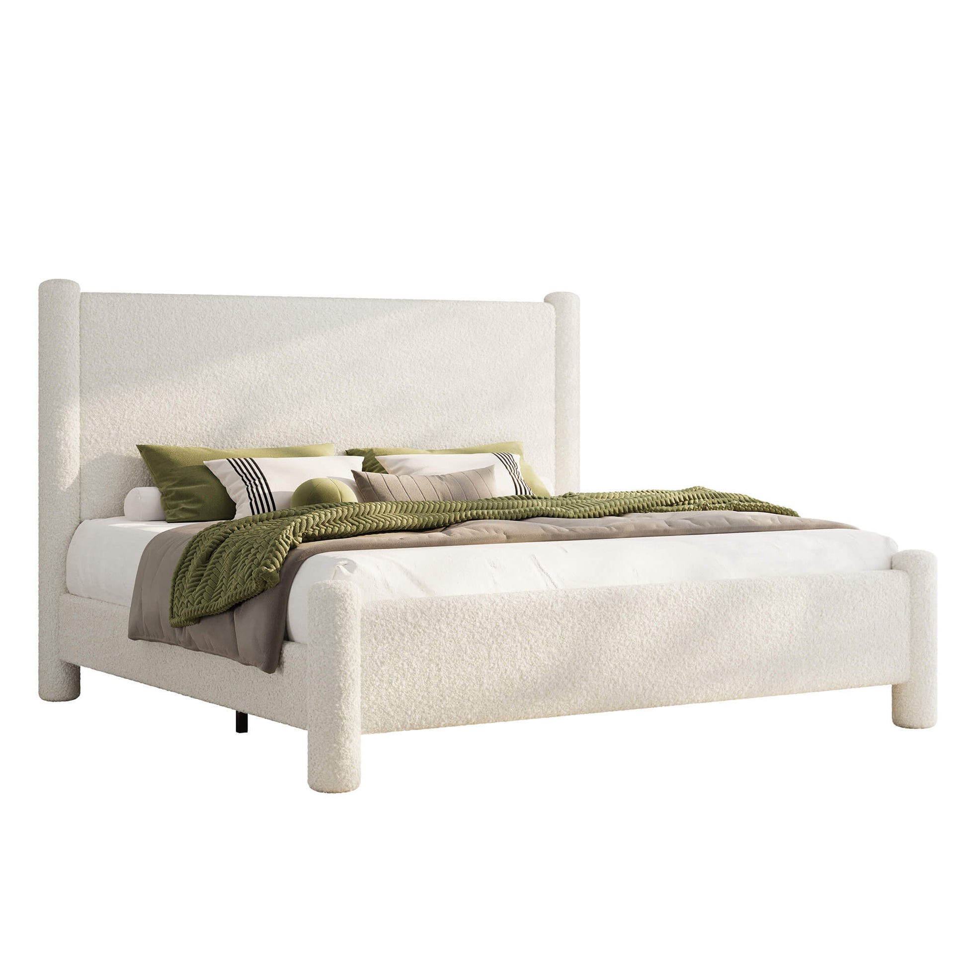 Cloudscape Boucle Upholstered Bed Frame-Queen_White