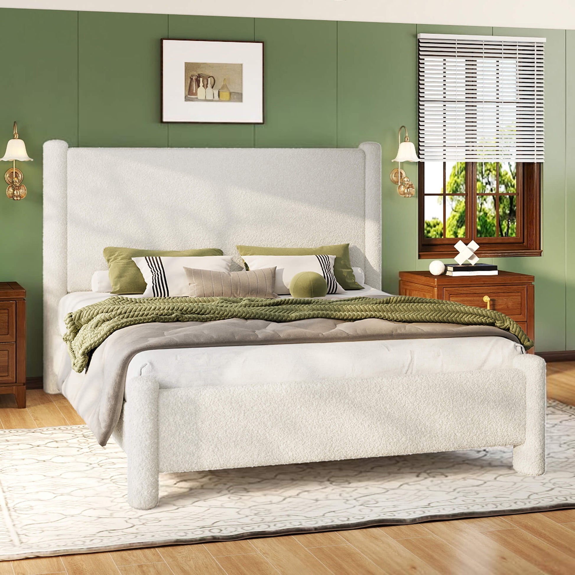 Cloudscape Boucle Upholstered Bed Frame-Queen_White