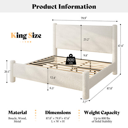 Cloudscape Boucle Upholstered Bed Frame-Queen_White