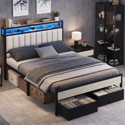 Veltrix LED Storage Velvet Bed Frame-White