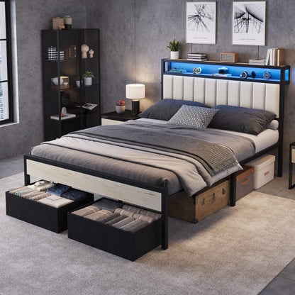 Veltrix LED Storage Velvet Bed Frame-White