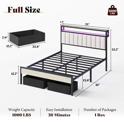 Veltrix LED Storage Velvet Bed Frame-White