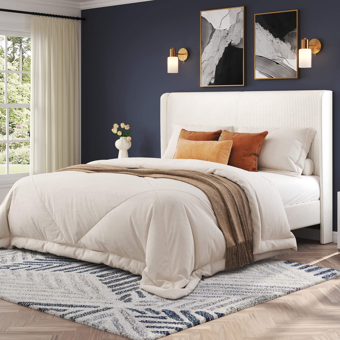 Clyvia Corduroy Upholstered Bed Frame-Full/Queen/King Amerlife