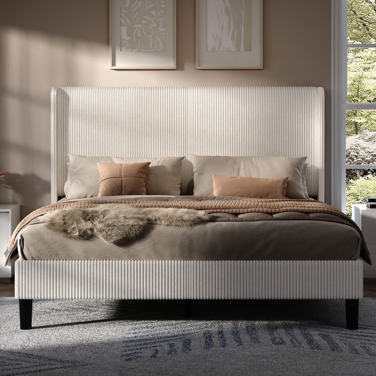 Clyvia Corduroy Upholstered Bed Frame-Full/Queen/King Amerlife
