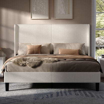 Clyvia Corduroy Upholstered Bed Frame-Full/Queen/King Amerlife