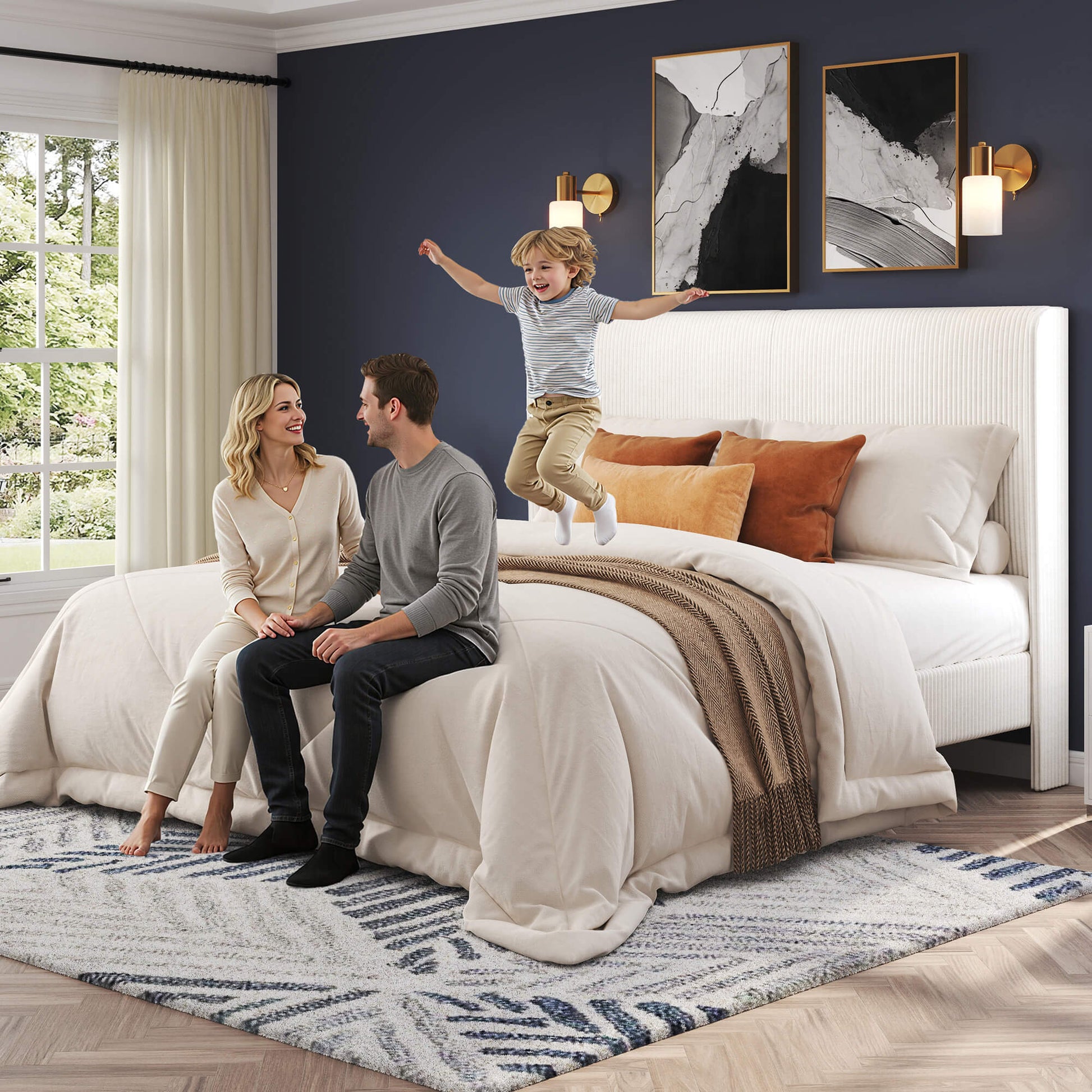 Clyvia Corduroy Upholstered Bed Frame-Full/Queen/King Amerlife