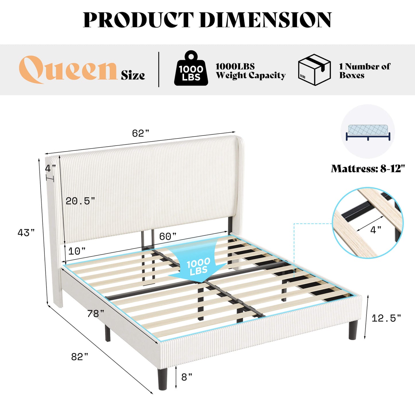 Clyvia Corduroy Upholstered Bed Frame-Full/Queen/King Amerlife