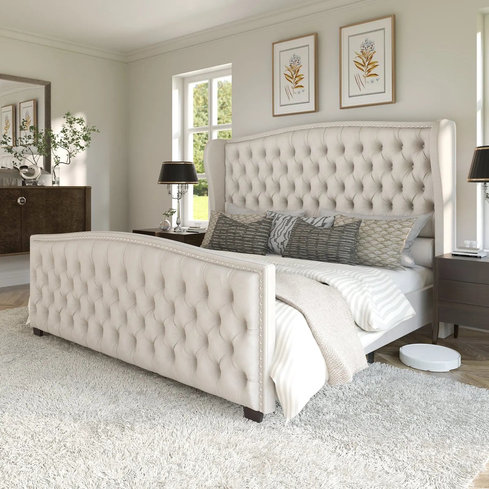 Queen upholstered bed white online