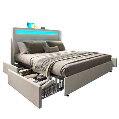 the albion king bedframe in cream color on a white background