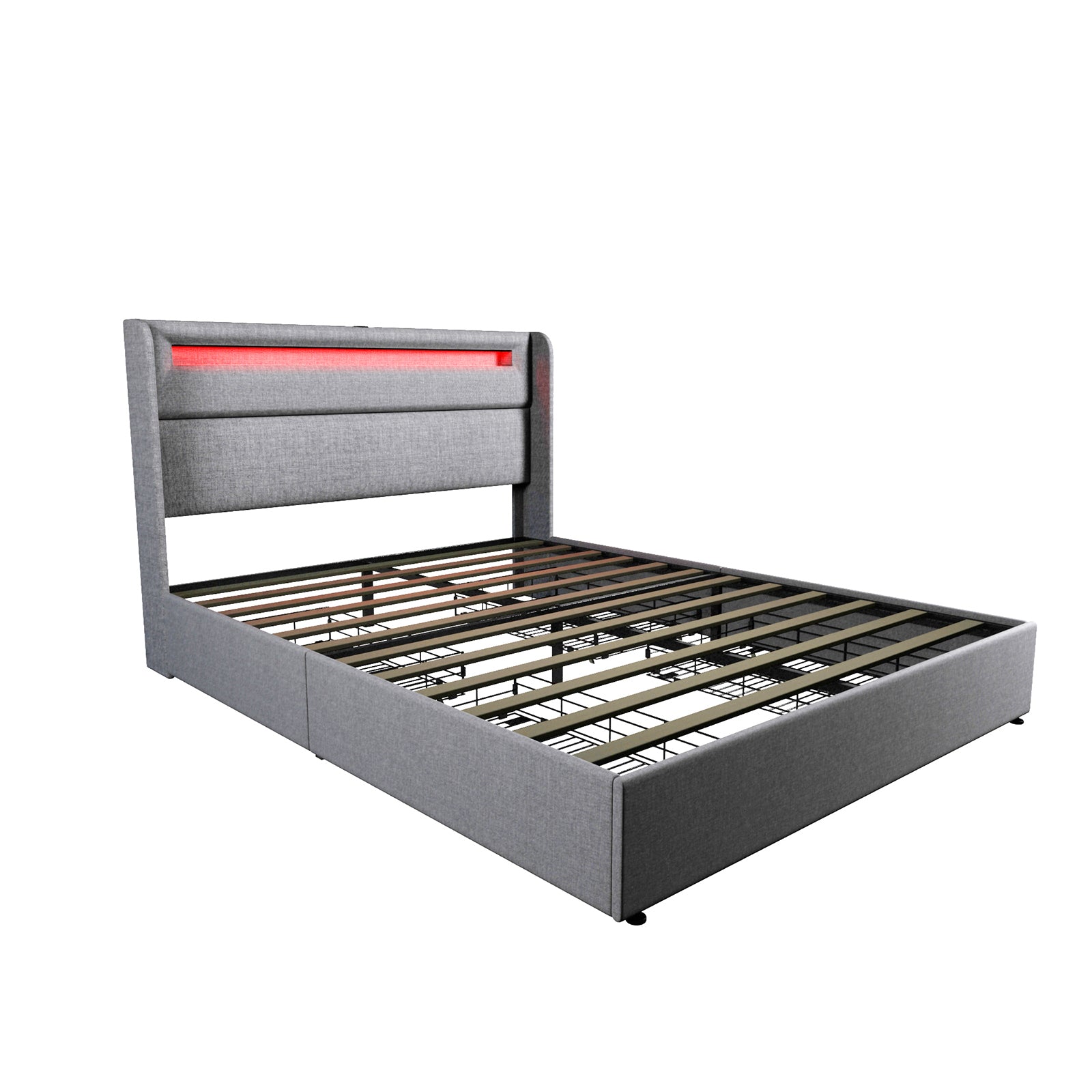 A side view of the light grey albion king sized bed 